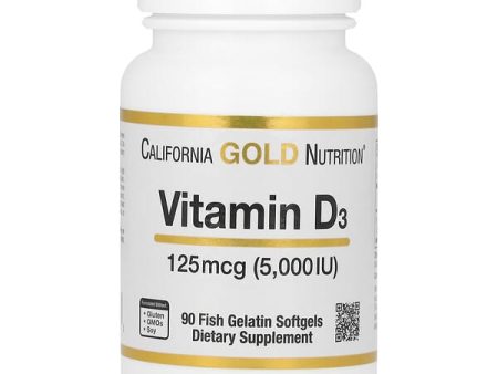 California Gold Nutrition, Vitamin D3, 125 mcg (5,000 IU), 90 Fish Gelatin Softgels For Sale