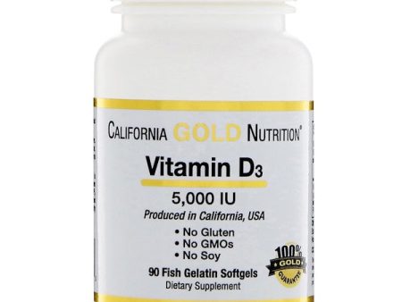 California Gold Nutrition Vitamin D3 125mcg (5000 IU) 90 Fish Gelatin Softgels Sale