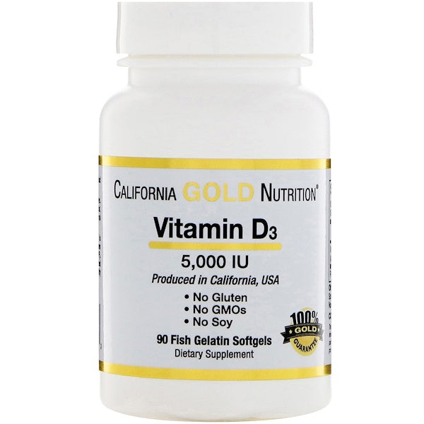 California Gold Nutrition Vitamin D3 125mcg (5000 IU) 90 Fish Gelatin Softgels Sale