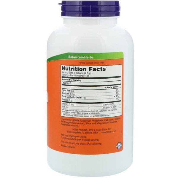 Now Foods Alfalfa 650mg 500 Tablets Hot on Sale