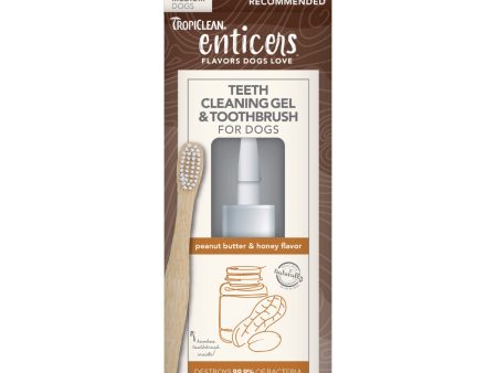 TropiClean Enticers Teeth Cleaning Gel and Toothbrush for Small Medium Dogs Peanut Butter & Honey Gel 59ml Sale